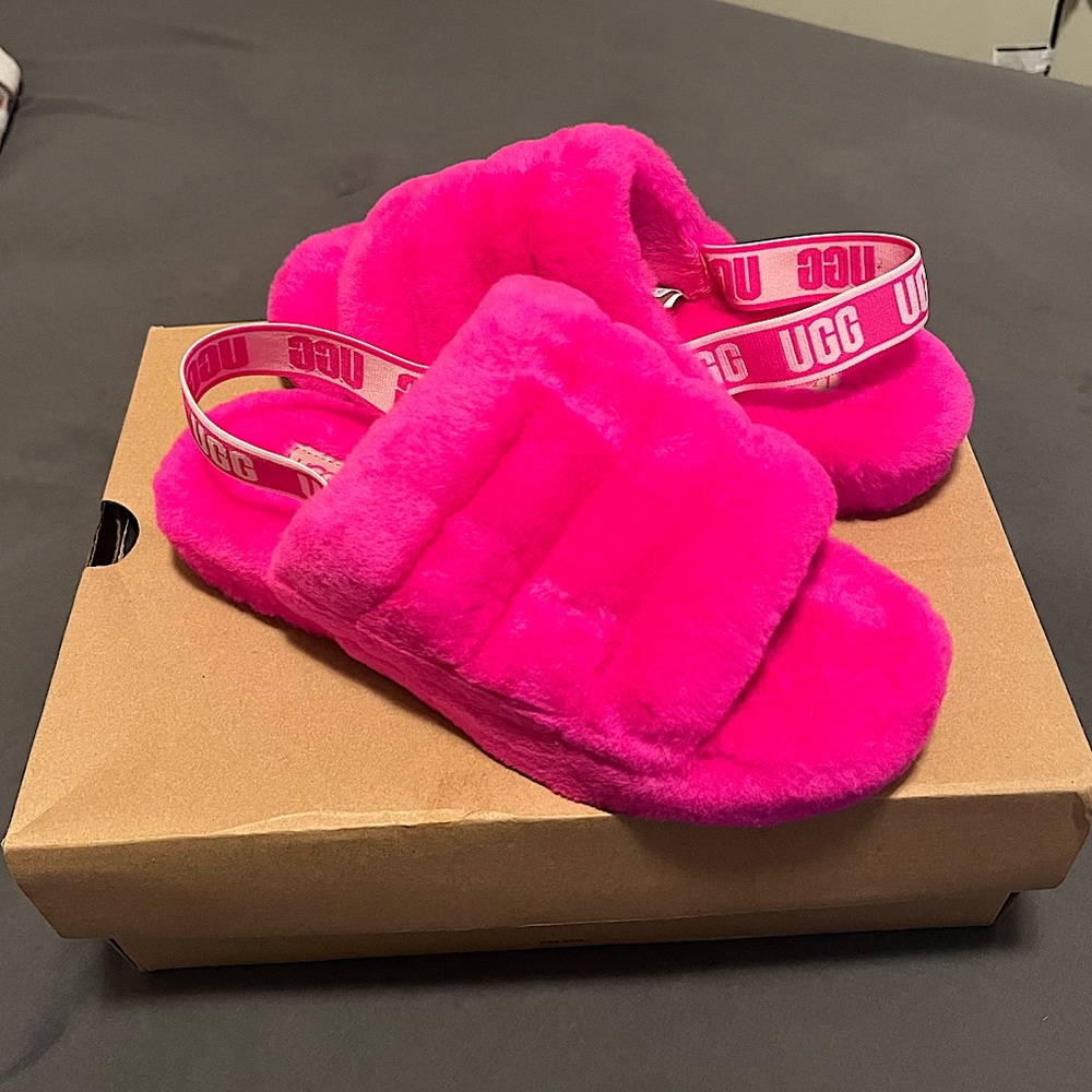 Authentic Ugg Fluff Yeah Slipper Slides Hot Pink
